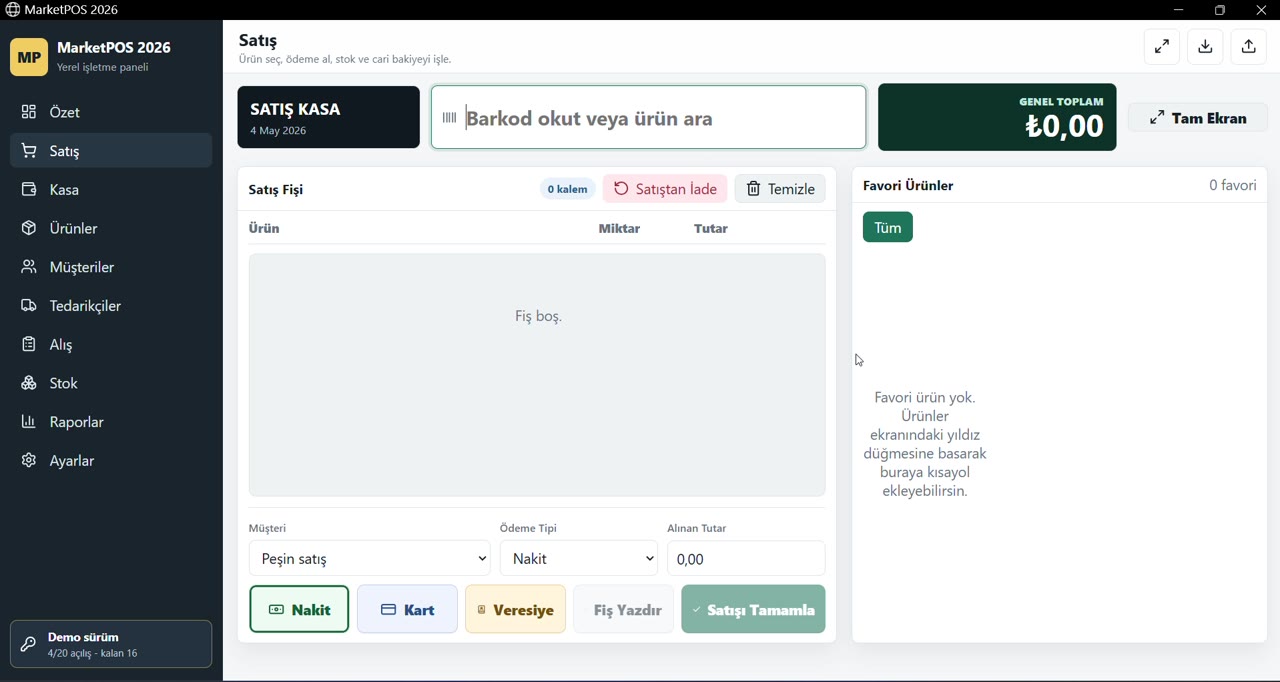 MarketPOS satış kasa ekranı